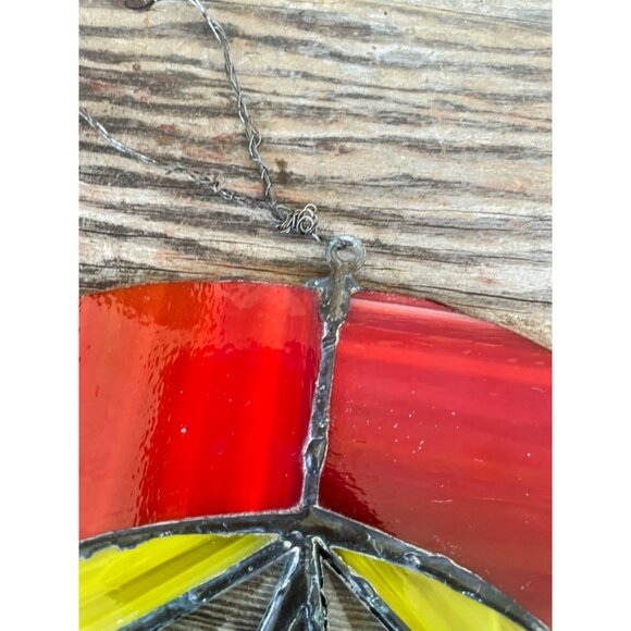 Antique Arts & Crafts Era Round Leaded Beveled Stain Glass Panel Some Damage - Picture 4 of 14